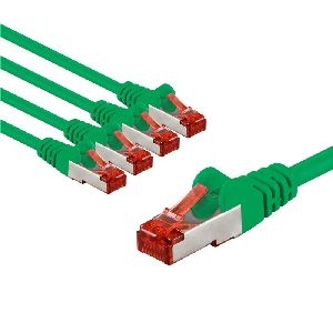 Goobay 66658 CAT 6 Patchkabel, S/FTP (PiMF), 1 m, grün, 5er-Set VPE Bulk Mindestbestellmenge 1