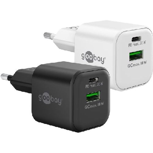 Goobay 65865 USB-C™ PD GaN Dual-Schnellladegerät Nano (20 W) weiß VPE Retail Polybag Mindestbestellmenge 1