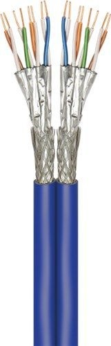 Goobay 91897 CAT 7A Duplex-Netzwerkkabel, S/FTP (PiMF), blau VPE wooden drum Mindestbestellmenge 1