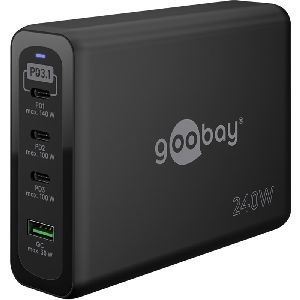 Goobay 65885 USB-C™ PD GaN Multiport-Schnellladegerät (240 W) schwarz Farbversion: schwarz VPE Bulk Mindestbestellmenge 1