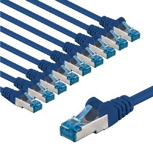 Goobay 67533 CAT 6A Patchkabel, S/FTP (PiMF), 1 m, blau, 10er-Set Kabellänge: 1 m