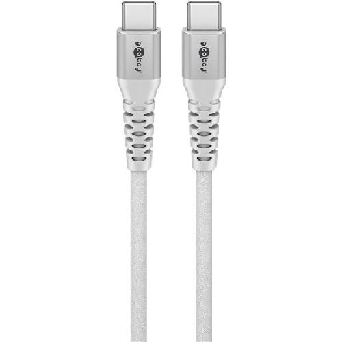 Goobay 70193 USB-C™ Supersoftes Textilkabel mit Metallsteckern, 1 m, weiß VPE Retail Polybag Mindestbestellmenge 1
