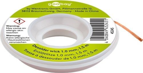 Goobay 45245 Entlötlitze 1 mm zur Entfernung von Lötzinn an Lötstellen 1,5 m VPE Bulk Mindestbestellmenge 1