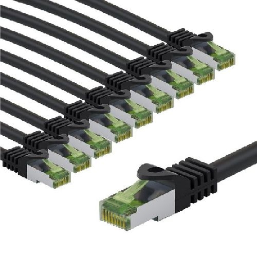 Goobay 69798 GHMT-zertifiziertes CAT 8.1 Patchkabel, S/FTP (PiMF), 3 m, schwarz, 10er-Set VPE Cable Tag Mindestbestellmenge 1