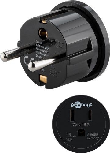 Goobay 45350 Reiseadapter USA/Japan auf Europa, schwarz VPE Retail Polybag Mindestbestellmenge 1