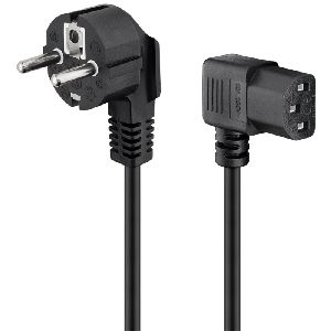 Goobay 59568 Beidseitig abgewinkeltes Kaltgeräte-Anschlusskabel, 1,8 m, Schwarz, (3*0,75 mm²) VPE Retail Polybag Mindestbestellmenge 1