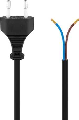 Goobay 50085 Kabel mit Eurostecker zum Konfektionieren, 1,5 m, Schwarz, (2*0,75 mm²) VPE Retail Polybag Mindestbestellmenge 1