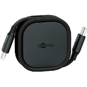 Goobay 77424 Selbstaufrollendes USB-C™-Kabel, 1 m, schwarz;silber VPE Retail Box Mindestbestellmenge 1