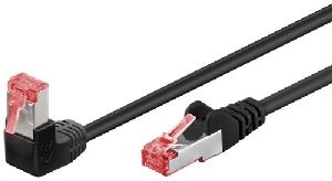 Goobay 51541 CAT 6 Patchkabel 1x 90° gewinkelt, S/FTP (PiMF), schwarz, 0,25 m VPE Bulk Mindestbestellmenge 1