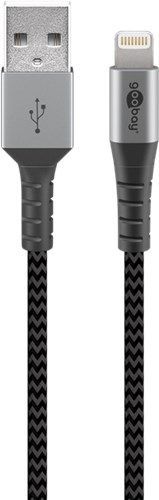 Goobay 49269 Lightning USB-A Textilkabel mit Metallsteckern, 2 m VPE Retail Polybag Mindestbestellmenge 1
