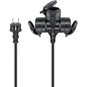 Goobay 65437 Dreifach-Verlängerungskabel Outdoor, 5 m, schwarz Kabellänge: 5 m