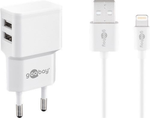 Goobay 44979 Apple Lightning Dual-Ladeset (12 W) VPE Retail Polybag Mindestbestellmenge 1