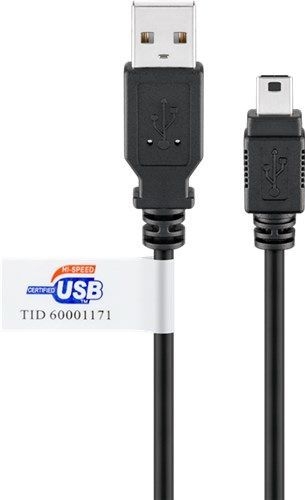 Goobay 93902 USB-A-auf-Mini-B-Kabel, zertifiziert, 1,8 m, schwarz VPE Bulk Mindestbestellmenge 1