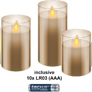Goobay 75260 3er-Set LED-Echtwachs-Kerzen im Glas, gold-transparent, inkl. 10x AAA (LR03) VPE Retail Polybag Mindestbestellmenge 1