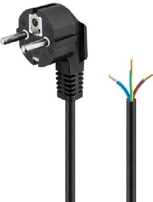 Goobay 50083 Schutzkontaktkabel abgewinkelt zum Konfektionieren, 2 m, schwarz, (3*0,75 mm²) VPE Retail Polybag Mindestbestellmenge 1