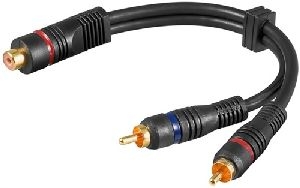 Goobay 50375 Audio Y-Kabeladapter, 2x Cinch-Stecker zu 1x Stereo-Cinch-Buchse, OFC, zweifach geschir