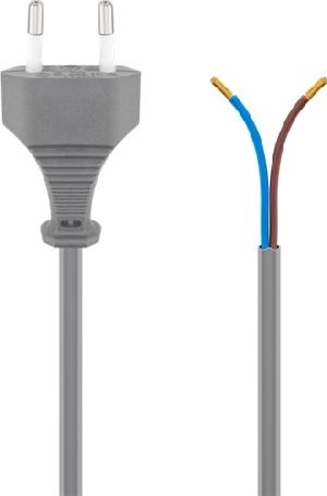 Goobay 51346 Kabel mit Eurostecker zum Konfektionieren, 1,5 m, Grau, (2*0,75 mm²) VPE Retail Polybag Mindestbestellmenge 1