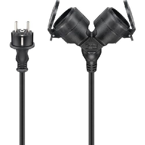 Goobay 65434 Doppel-Verlängerungskabel Outdoor, 5 m, schwarz, (3*1,5 mm²) VPE Sleeve Mindestbestellmenge 1