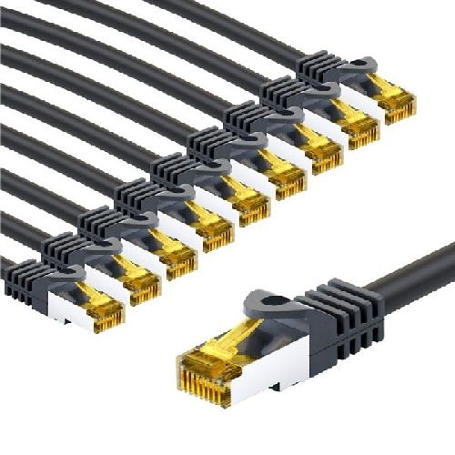 Goobay 69415 RJ45-Patchkabel CAT 6A S/FTP (PiMF), 500 MHz mit CAT 7 Rohkabel, 3 m, schwarz, 10er-Set VPE Bulk Mindestbestellmenge 1