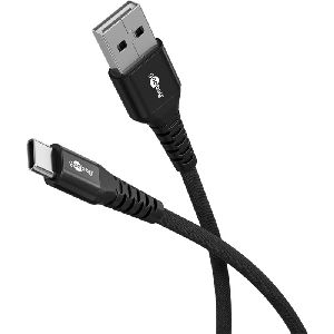Goobay 74527 USB-C™ auf USB-A Supersoftes Textilkabel mit Metallsteckern, 2 m, schwarz VPE Cable Tag Mindestbestellmenge 1