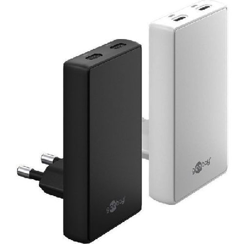 Goobay 75726 USB-C™ PD GaN Dual-Schnellladegerät 90° Flat (65 W) weiß VPE Retail Box Mindestbestellmenge 1