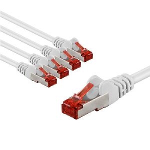 Goobay 66645 CAT 6 Patchkabel, S/FTP (PiMF), 5 m, weiß, 5er-Set VPE Bulk Mindestbestellmenge 1