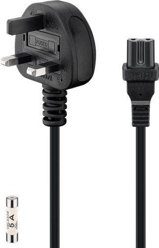 Goobay 45785 UK-Netzanschlusskabel, 1,5 m, Schwarz, (2*0,75 mm²) VPE Retail Polybag Mindestbestellmenge 1