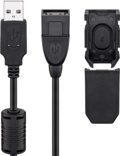 Goobay 93284 USB-A-Verlängerung mit Sicherungsclip, 2 m, schwarz VPE Bulk Mindestbestellmenge 1