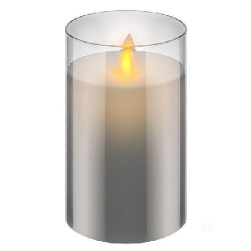 Goobay 60371 LED-Echtwachskerze im Glas, 7,5 x 12,5 cm, grau-transparent VPE Retail Box Mindestbestellmenge 1