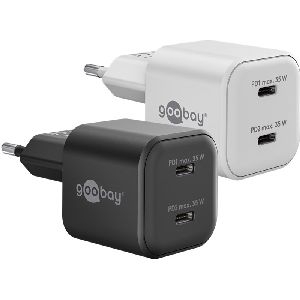 Goobay 75334 USB-C™ PD GaN Dual-Schnellladegerät Nano (35 W) weiß VPE Retail Polybag Mindestbestellmenge 1