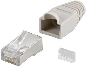 Goobay 68746 RJ45-Stecker, CAT 5e STP geschirmt mit Knickschutztülle Farbversion: Grau