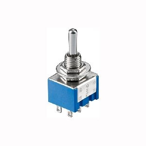 Goobay 10023 Kippschalter Miniatur, EIN – AUS – EIN, 6 Pins, blaues Gehäuse :