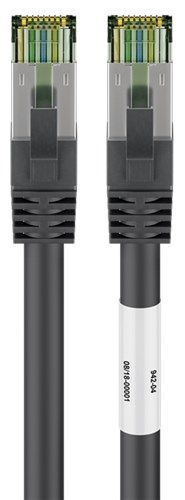 Goobay 66728 RJ45 (CAT 6A, 500 MHz) Patchkabel mit CAT 8.1 S/FTP Rohkabel, schwarz VPE Bulk Mindestbestellmenge 1